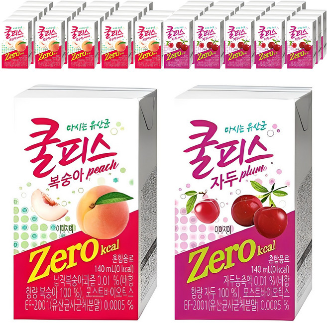동원 쿨피스 제로 테트라 음료 복숭아 140ml 24p + 자두 140ml 24p, 1개