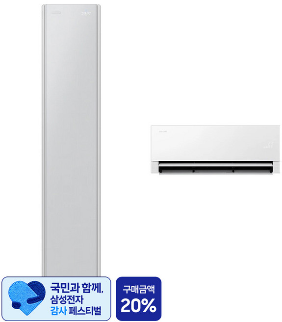 [삼성 감사 페스티벌] 삼성전자 56.9㎡ + 18.7㎡ Bespoke AI 무풍콤보 갤러리 프로 2 in 1 멀티형 홈멀티형 에어컨 + 리모컨 세트 방문설치, AF90H17D24GRT, 일반배관형