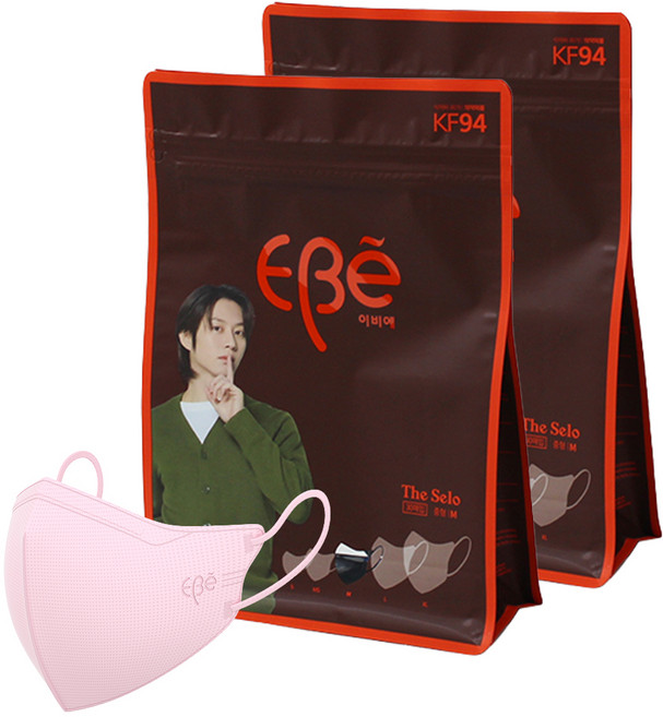 이비에 더세로 마스크 청소년 여성용 KF94 중형 + 향균파우치 세트, 연핑크, 2개, 30개입