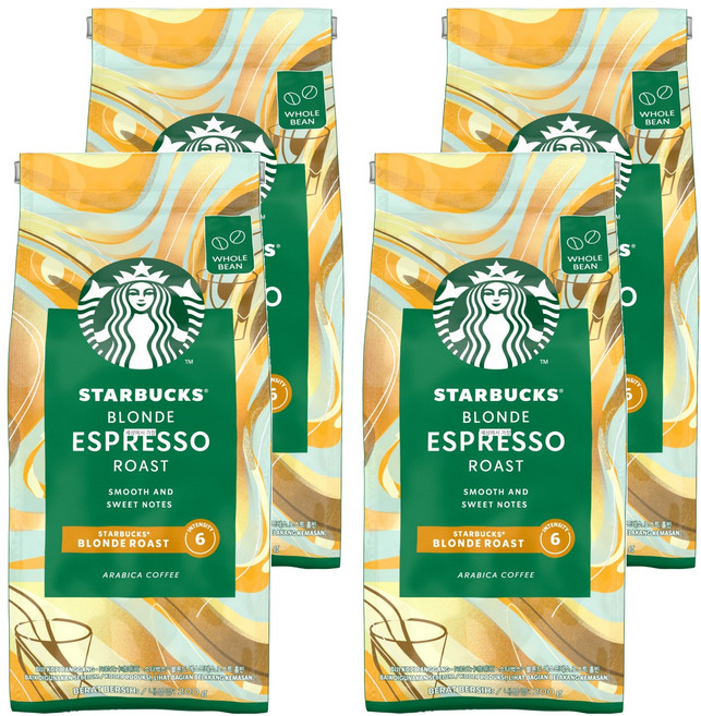 STARBUCKS 星巴克 黃金烘焙義式濃縮咖啡豆 隨機出貨, 原豆(未研磨), 200g, 4個