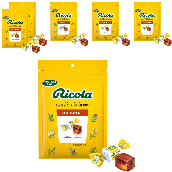 리콜라 스위스 오리지널 허브 캔디, 70g, 6개