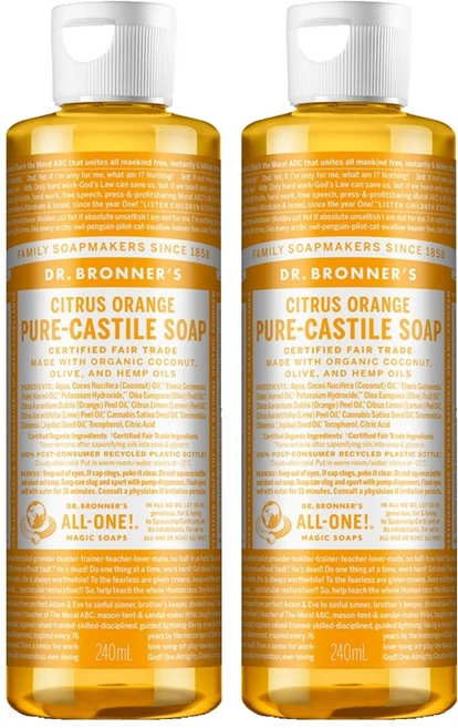 닥터브로너스 퓨어 캐스틸 솝 바디워시 시트러스 오렌지, 240ml, 2개 - 쿠팡