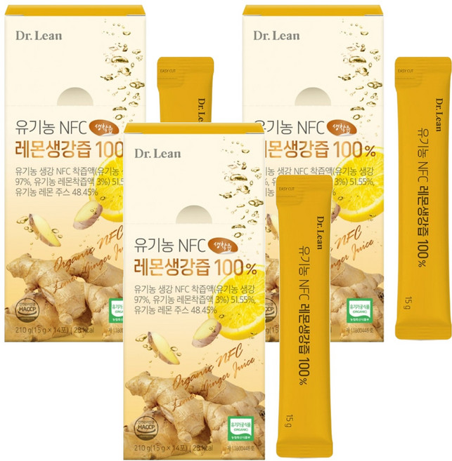 닥터린 유기농 NFC 레몬생강즙 100%, 210g, 3개