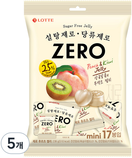 롯데제로 롯데제과 제로 후르츠 젤리, 238g, 5개