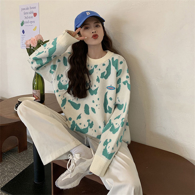 PEONIST 女款豹紋圓領套頭針織衫