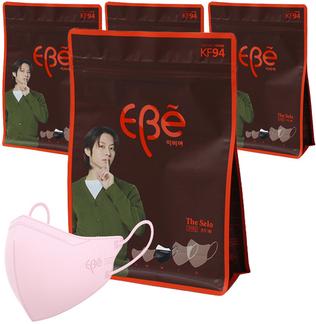 이비에 더세로 마스크 청소년 여성용 KF94 중형 + 향균파우치 세트, 연핑크, 4개, 30개입