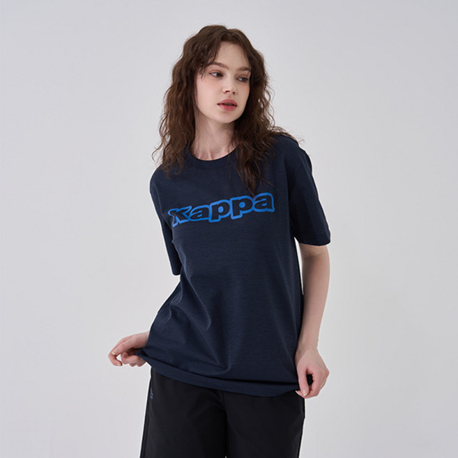 Kappa 男女通用 Logo 圖案短袖 T 恤, 海軍藍