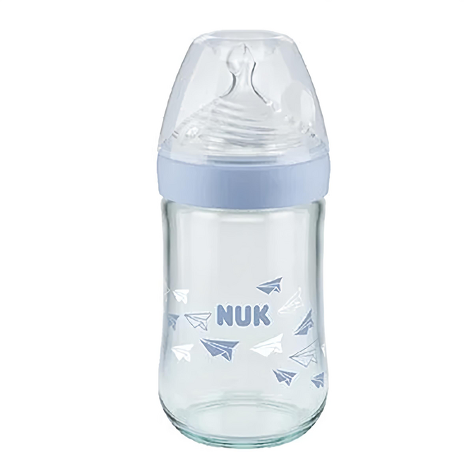 NUK Nature Sense 玻璃奶瓶 240mL 6-18個月適用, 藍色, 1個