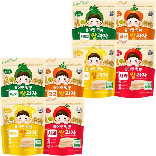 퓨어잇 떡뻥 쌀과자 4종 세트 A, 시금치, 당근, 사과, 바나나, 2세트