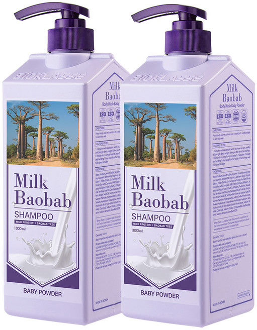 밀크바오밥 샴푸 베이비파우더향, 1L, 2개