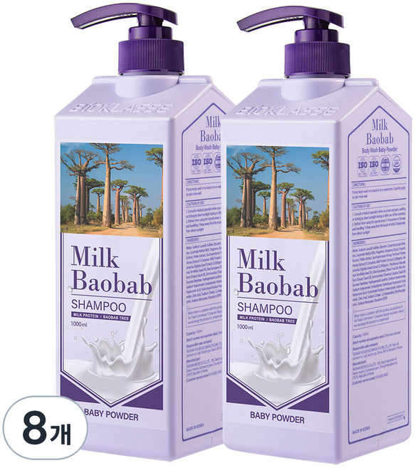 밀크바오밥 샴푸 베이비파우더향, 1L, 8개