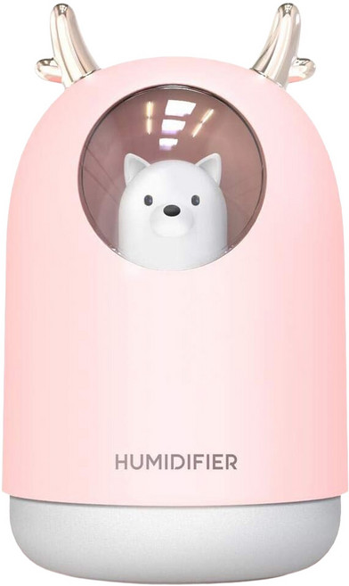 HONDONI 萌熊七彩夜燈靜音車載單頭霧化精油香薰水氧加濕機, M106-PK, 珊瑚粉