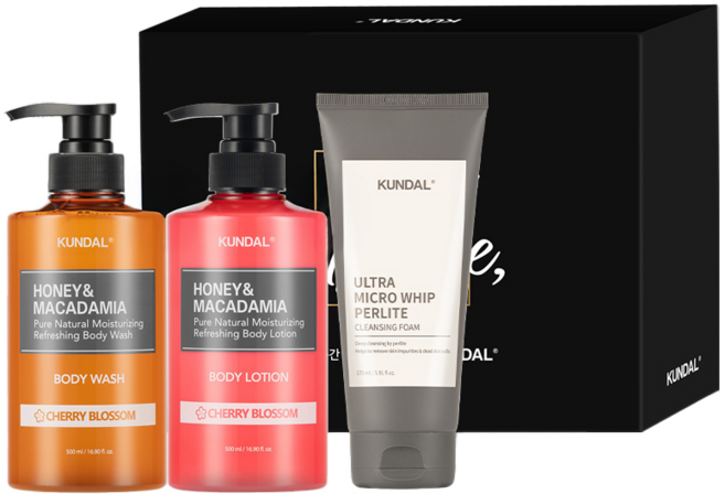 쿤달 선물세트 3구 체리블라썸 바디워시+바디로션+클렌징폼, 1세트