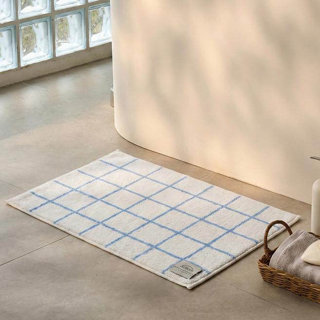 써뉴즈 인테리어 욕실 발매트, 체크블루