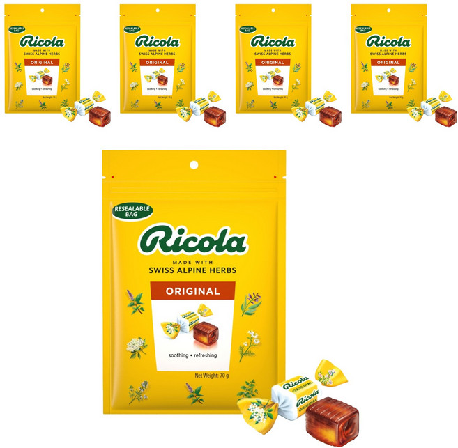 Ricola 利口樂 瑞士原味草本喉糖, 5個, 70g