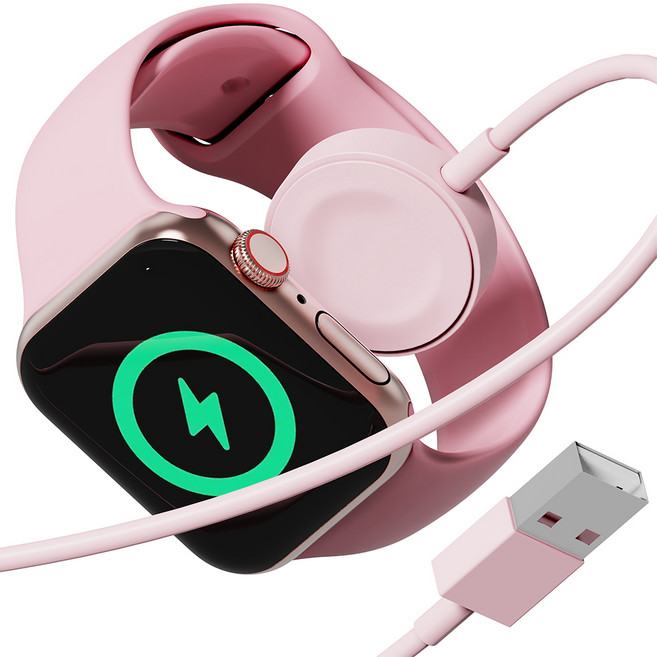 누아트 애플워치 호환 USB타입 맥세이프 무선 충전기 케이블, 핑크, 1개