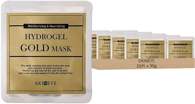 SKINEYE 黃金水凝膠面膜 保濕滋養 含純金和玻尿酸, 10片, 1組