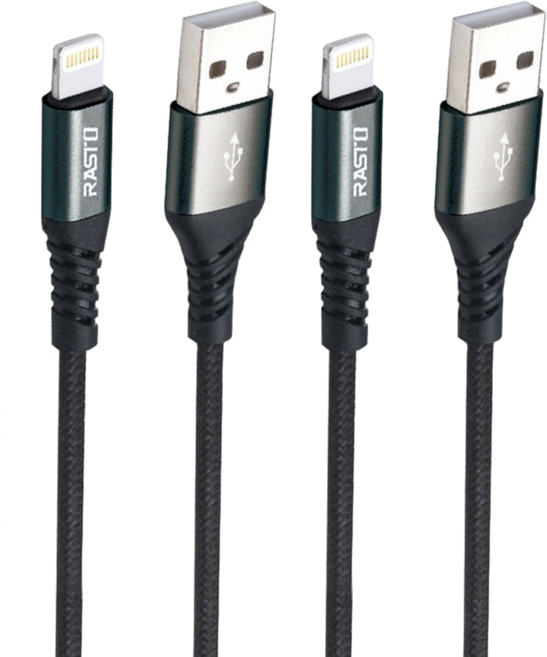 RASTO RX39 蘋果 Lightning 鋁合金充電傳輸線雙入組, 1m, 黑色, 1組