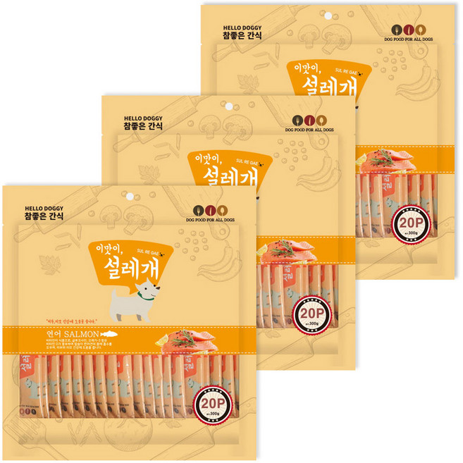 헬로도기 설레개 강아지 간식, 연어, 300g, 3개