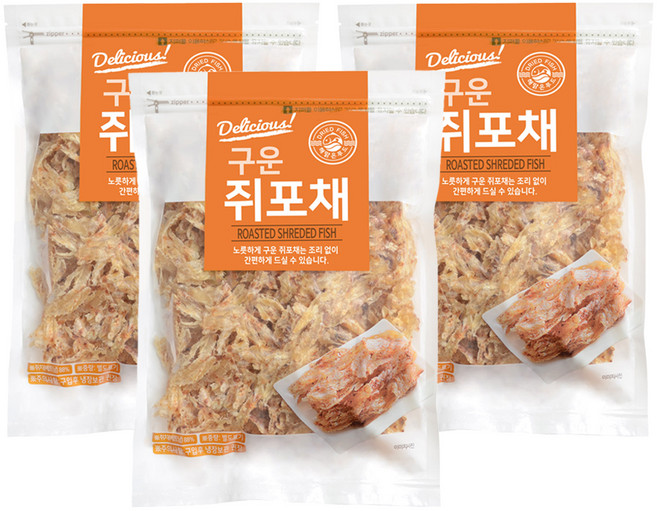 해맑은푸드 구운 쥐포채, 400g, 3개