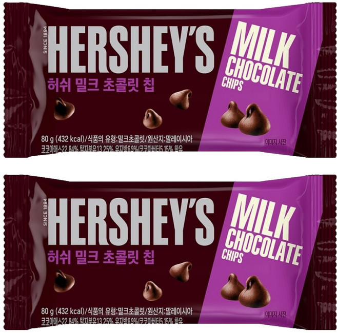 허쉬 밀크 초콜릿칩, 2개, 80g