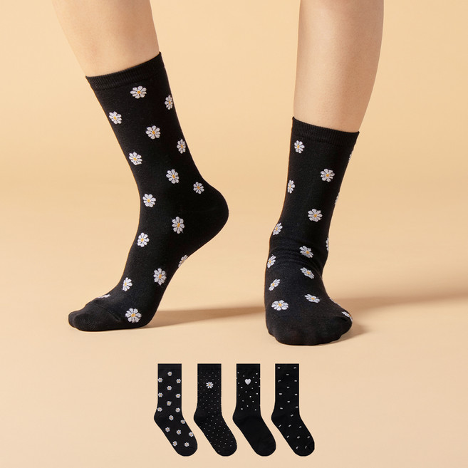 삭피엔스 여성용 트윙클 블랙 패션양말 4켤레 세트