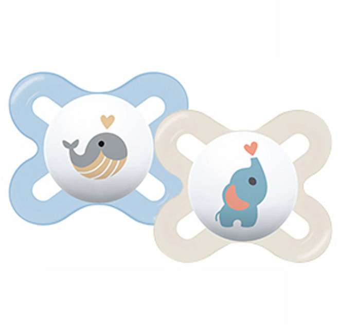 MAMBaby 신생아 스타트 실리콘 쪽쪽이 2종 세트, 1단계(0~2개월), 블루, 화이트, 1세트