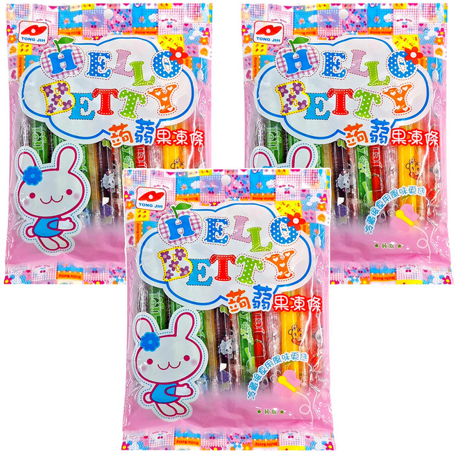 TONG JIH 統記食品 Hello Betty 蒟蒻果凍條 綜合口味, 300g, 3袋