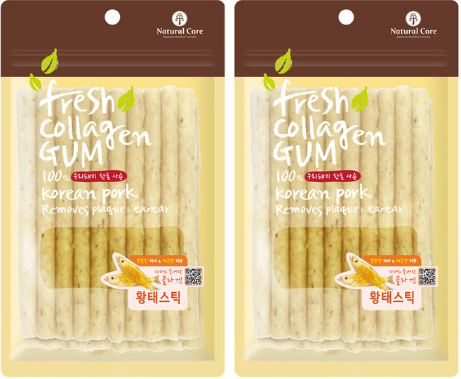 네츄럴코어 프레쉬 콜라겐 스틱 강아지 간식, 황태, 100g, 2개