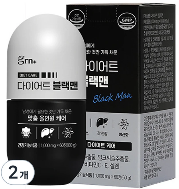 GRN 다이어트 블랙맨 60g, 60정, 2개 - 쿠팡