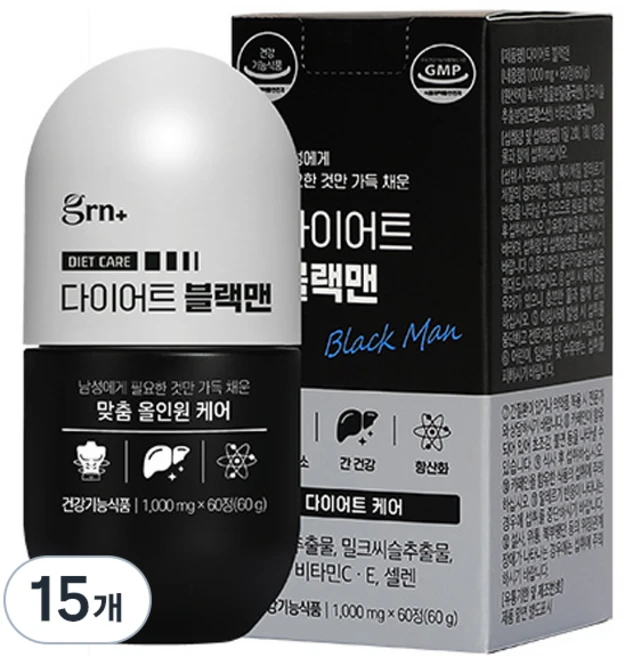 GRN 다이어트 블랙맨 60g, 60정, 15개 - 쿠팡