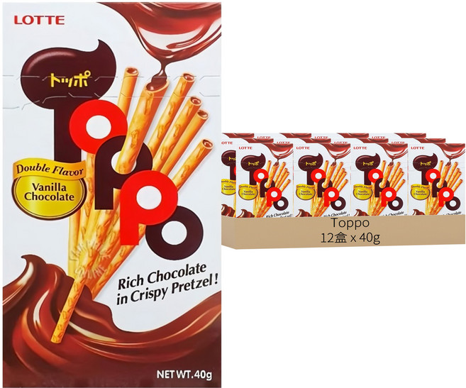 Toppo 夾心餅乾棒 巧克力口味, 40g, 12盒