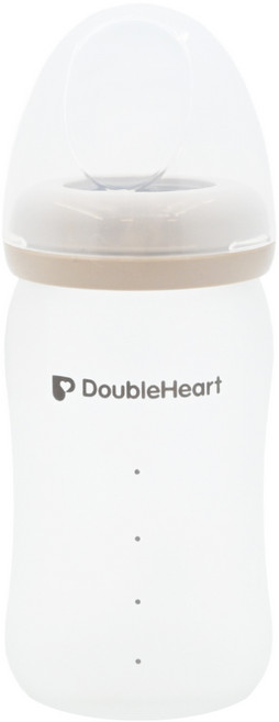 DoubleHeart 矽膠玻璃奶瓶 無奶嘴, 白色, 1個, 160ml