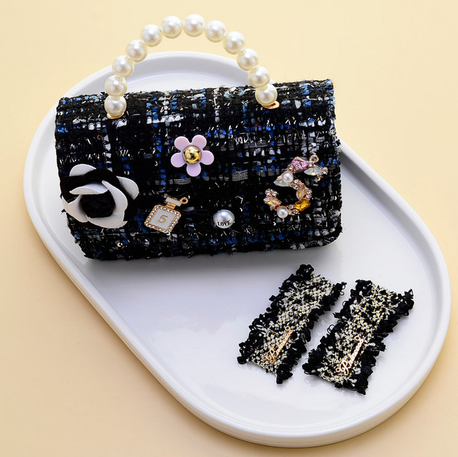 핸날 진주 트위드 숄더백 + 트위드 핀 2p 세트