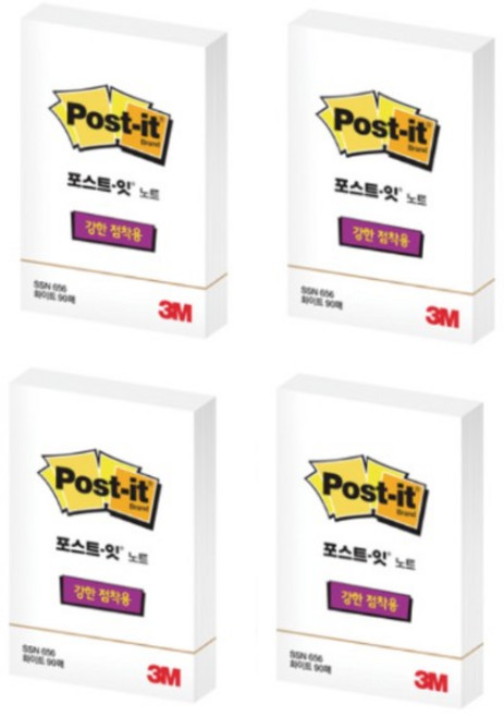 포스트잇 강한 점착용 노트 656, 화이트, 90개입, 4개