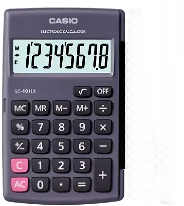 CASIO 卡西歐 8位數國家考試專用可開根號攜帶型計算機 7.3 x 151.5 x 120mm 70g, LC-401LV-BK, 1個