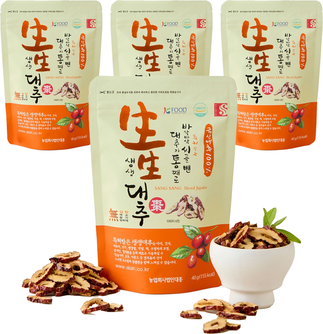생생대추 국산 대추칩 슬라이스, 4개, 40g