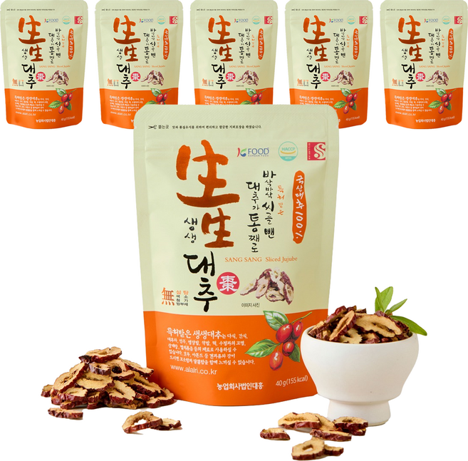생생대추 국산 대추칩 슬라이스, 6개, 40g