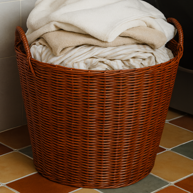 알파커머스 내추럴 바람 잘통하는 큰사이즈 라탄 빨래바구니, 브라운