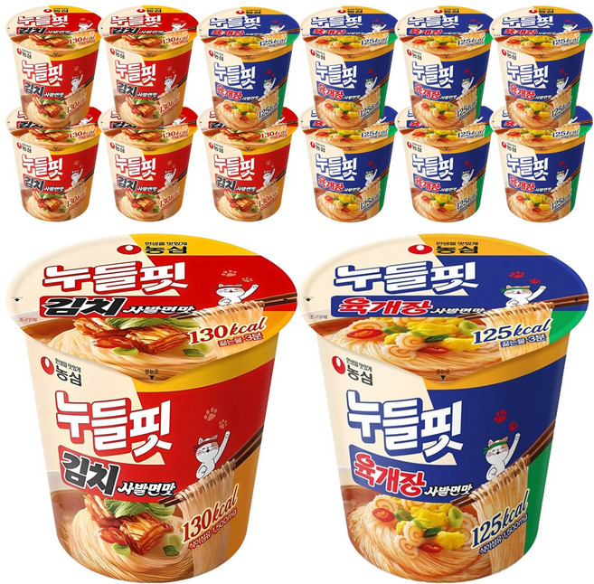 누들핏 육개장사발면맛 35.5g 8p + 김치사발면맛 37.5g 8p, 1세트