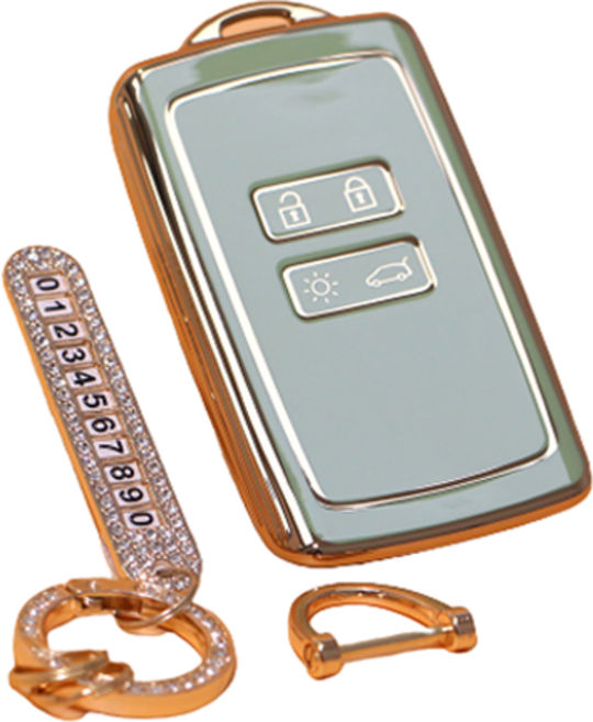 벤오토 르노 삼성 차 키케이스 xm3 sm6 qm6 스마트 자동차 키커버 + 키링 세트, 그린, JH-RS (르노삼성4버튼)