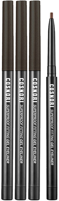 [비건뷰티] 코스노리 슈퍼프루프 피팅 젤 아이라이너 펜슬 0.13g, 02 블랙 브라운, 3개