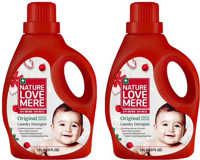 네이쳐러브메레 윈터 에디션 유아 세제 용기형, 1.8L, 2개