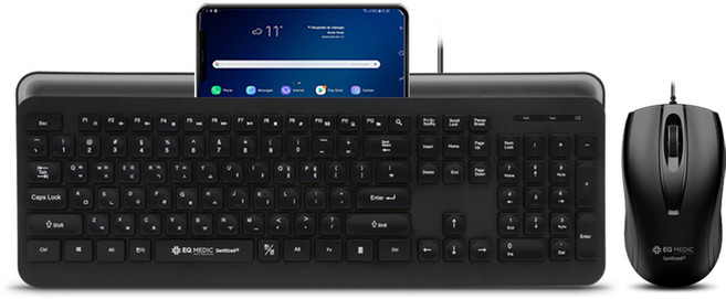 이큐메딕 항균 거치형 저소음 유선 키보드 마우스 세트, 일반형, Sanitize-S1, 블랙