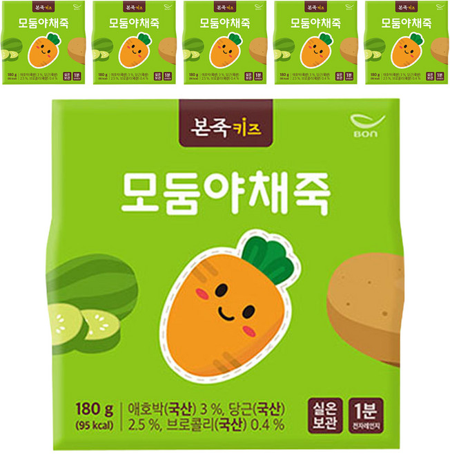 본죽 키즈 모둠 야채죽, 180g, 6개, 혼합맛(애호박/당근/브로콜리)