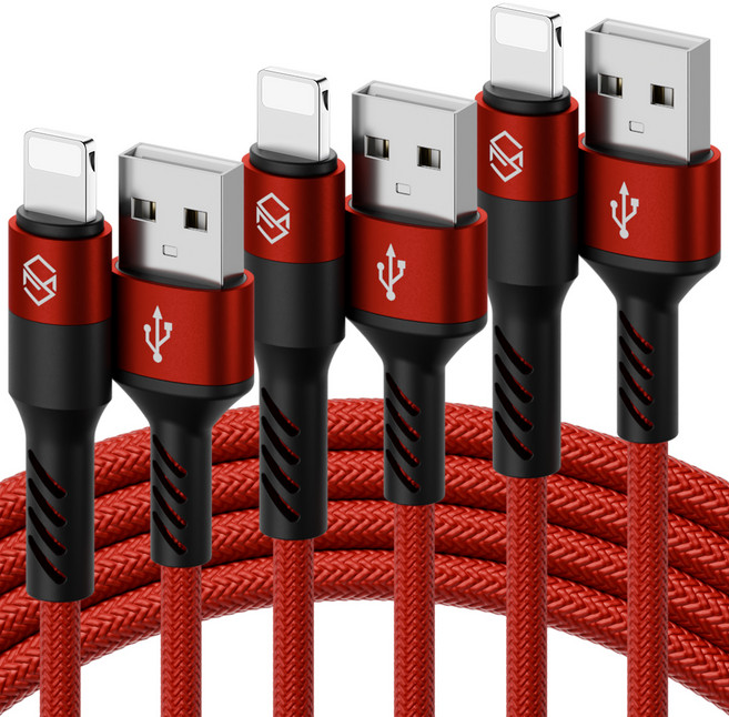 신지모루 로프 아이폰 고속충전 케이블, 2m, 레드, 3개