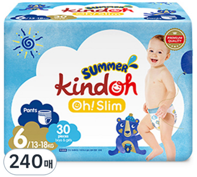 킨도 프리미엄 오 슬림 썸머팬티 기저귀 남여공용, 6단계, 240매