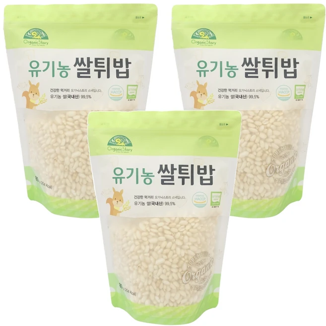 유아용 오가닉스토리 유기농 쌀튀밥, 쌀, 3개, 80g - 쿠팡