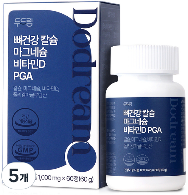 두드림 뼈건강 칼슘 마그네슘 비타민D PGA, 5개, 60정