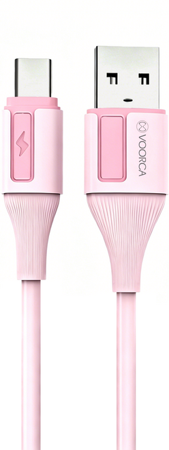 VOORCA USB-A To USB-C 極光彩色無毒防火硅膠充電線, 淺粉色, 1條, 120cm